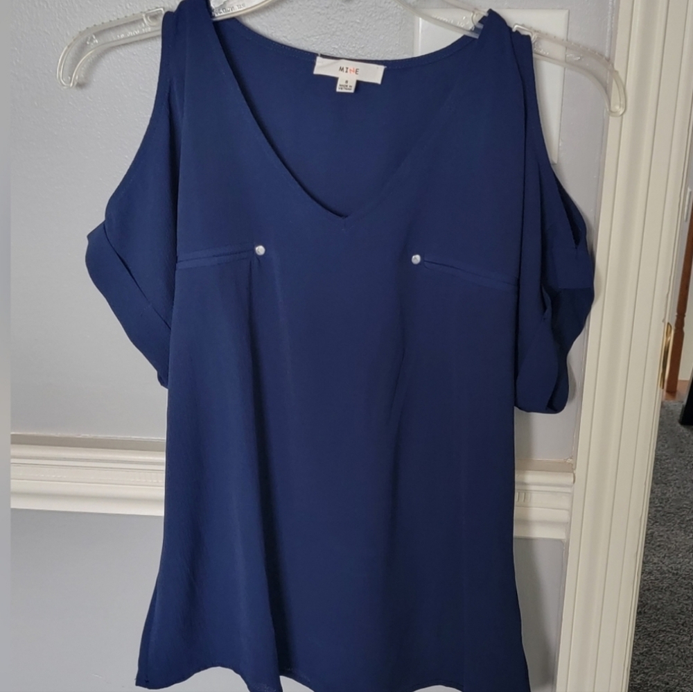 Mine Navy Blue Cold Shoulder Blouse